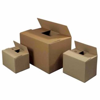 B&oslash;lgepapkasse, Master'in Access indre dim: 215 x 155 x 105 mm, 1-lags B-flute, 3.000 mm, FEFCO 0201, Testliner brun, Bukkelinje ved 58mm bundt a 25 stk, palle a 2400 stk FSC Mix 70\%