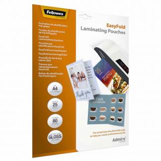 Lamineringslomme, Fellowes EasyFold 80&micro;m, A4 transparent  pakke a 25 stk