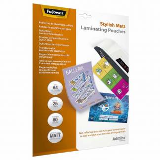 Lamineringslomme, Fellowes Stylish mat 80&micro;m, A4 transparent  kasse med 10 pakker