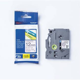 Labeltape, Brother Labeltape, TZEMQE31 12mmx4.00m sort/pink