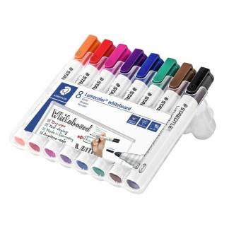 Whiteboardmarker, Staedtler Lumocolor 351 WP8, 2MM, Rund spids, assorteret 351 WP8, S&aelig;t med 8 dele