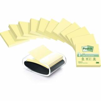 Post-it, Post-it, Recycled, gul, 76x76mm inkl. 1 millenium dispenser pakke a 12 stk