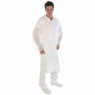 Bes&oslash;gsjakker, Disposable PE 120cm, LD-PE hvid, pakke a 10 stk
