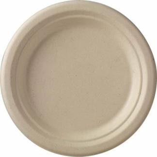 Tallerken frokost, Rund indvendig diameter 260.0 mm, biobaseret brun, Bagasse, pakke a 50 stk kasse med 10 pakker, palle a 16 kartoner F&oslash;devaregodkendt