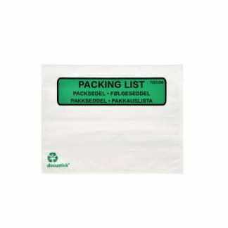 F&oslash;lgeseddellommer, C6, 175 x 135 mm hvid, green-black print Packing list glassine + kraftpapir, karton a 1000 stk
