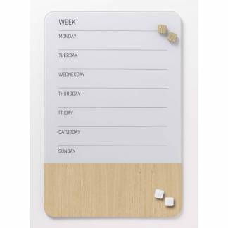 Glastavle, Naga, hvid, 400x600mm ugetavle, Engelsk