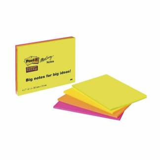 Notes, Post-it, Super sticky, assorteret 203x152mm, pakke a 4 stk