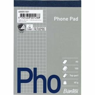 Telefonblok, Bantex, Kvadreret, A6, hvid 105x148mm, 60g/m2