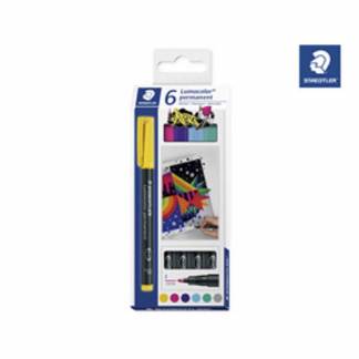 Permanent pen, Staedtler Lumocolor,  318 0,6MM, assorteret, 318 C6, pakke a 6 stk