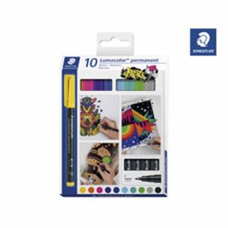 Permanent pen, Staedtler Lumocolor 318-C10, 0,6MM, assorteret, 318 C10 pakke a 10 stk