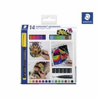 Permanent pen, Staedtler Lumocolor,  318 0,6MM, assorteret, 318 C14 pakke a 14 stk