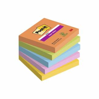 Notes, Post-it, Super sticky, assorteret 76x76mm, pakke a 5 stk