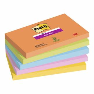 Notes, Post-it, Super sticky, assorteret 127x76mm, pakke a 5 stk