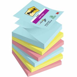 Notes, Post-it, Super sticky, assorteret 76x76mm, pakke a 6 stk