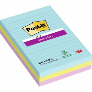 Notes, Post-it, Super sticky, assorteret 101x152mm, pakke a 3 stk