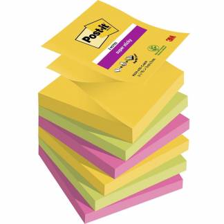 Notes, Post-it, Super sticky, assorteret 76x76mm, pakke a 6 stk