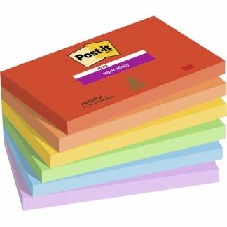 Notes, Post-it, Super sticky, assorteret 127x76mm, pakke a 6 stk