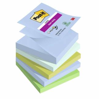 Notes, Post-it, Super sticky, assorteret 76x76mm, pakke a 5 stk