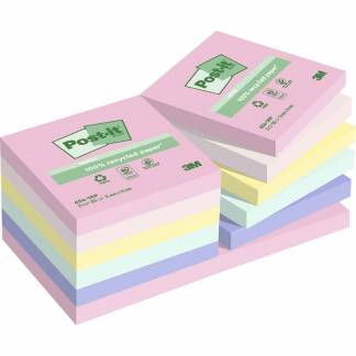 Post-it, Post-it, Recycled, assorteret 76x76mm, pakke a 12 stk