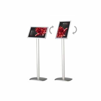 Brochure holder, Twinco Infostand, A4 med snapramme gulvmodel aluminium/gr&aring;