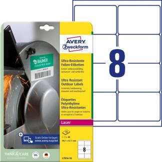 Laseretiket, Avery, L7914-10, St&aelig;rk 99.10mmx67.70mm hvid, antal etiketter pr. ark : 8 pakke med 80 stk