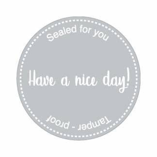 Forseglingsetiket, Meto &Oslash;80mm, HAVE A NICE DAY! 80x80mm gr&aring;, rulle a 500 etiketter