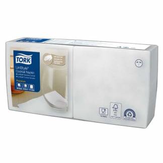 Kaffeservietter, Tork, Linstyle 1/4- fold Cocktail, 1 lag, hvid 240mmx240mm, 55g/m2, pakke a 100 stk FSC Mix Credit