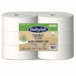 Toiletpapir Jumbo, BulkySoft, Comfort Gigant M, 2 lag, tissue, hvid x 300.00m kasse a 6 ruller