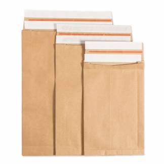 Forsendelsespose i Papir, Master'in Expert, 250 + 50 x 350 x 50 mm Kile i siden, krydset bund, Kraftliner 2 selvkl&aelig;bende lukninger, afri, Brun Uden tryk, karton a 100 stk palle a 5000 stk, FSC Mix Credit