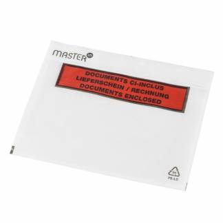 F&oslash;lgeseddellommer, Master'in Performance C6, 175 x 140 mm, transparent red-black printed Packing list Intet vindue, genanvendt LDPE karton a 1000 stk, palle a 96000 stk FSC Mix Credit