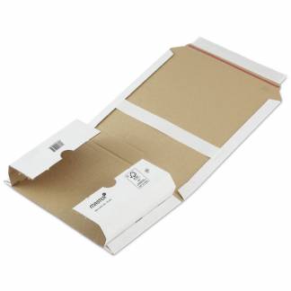 Bogomslag, Master'in Performance udvendig dim: 377 x 265 x 75 mm indre dim: 330 x 255 x 20 - 70 mm 1-lags  1.15,B-flute, 3.000 mm FEFCO n/a selvkl&aelig;bende lukning, afrivnin Testliner, hvid, Lille master-logo A4/LL, batch a 25 stk, palle a 1350 stk FSC Mix 7