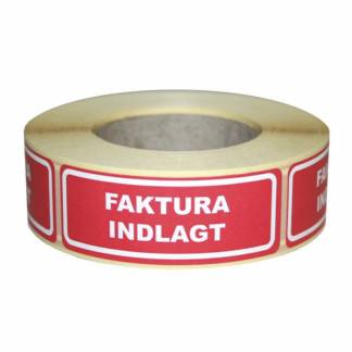Etiketter, Firkantet, Udvendig vikling 24.00 x 64.60 mm, kraft/PE, Permanent R&oslash;d, trykt "faktura indeni" rulle a 500 etiketter