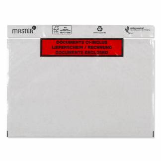 F&oslash;lgeseddellommer, Master'in Performance C6, 175 x 140 mm, transparent red-black printed Packing list Intet vindue, genanvendt LDPE karton a 1000 stk, palle a 96000 stk FSC Mix Credit