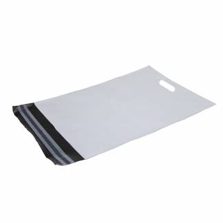 Coex Forsendelsespose, BNT, 50 &micro;m 340 x 490 mm, genanvendt LDPE, sort/hvid permanent tape lukning, med h&aring;ndtag pakke a 100 stk
