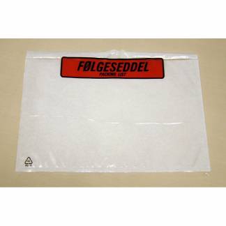F&oslash;lgeseddellommer, LD, 235 x 130 mm transparent red-black printed Packing list genanvendt LDPE, karton a 1000 stk