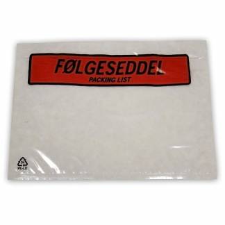 F&oslash;lgeseddellommer, C6, 175 x 130 mm transparent red-black printed Packing list genanvendt LDPE, karton a 1000 stk