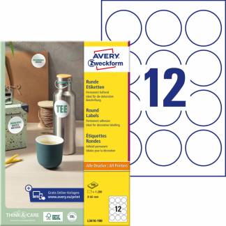 Etiket, Avery 60mm white, pakke med 1200 stk FSC Mix Credit