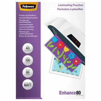 Lamineringslomme, Fellowes Premium, 80&micro;m Matt, A3 transparent  pakke a 100 stk