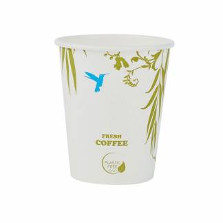 Kaffeb&aelig;ger, biologisk nedbrydeligt papir hvid, 8 oz plastic free karton a 1000 stk, palle 30 kartoner Single wall, F&oslash;devaregodkendt