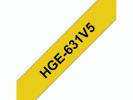 Labeltape Brother HGe-631V5 12mmx8m sort p&aring; gul 5stk/pak