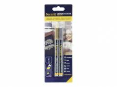 Chalkmarker Securit guld & s&oslash;lv 1-2mm 2stk/pak