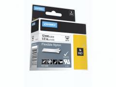 Labeltape DYMO Rhino 12mmx3,5m sort p&aring; hvid nylon