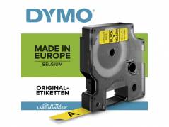 Labeltape DYMO D1 45808 S0720880 19mmx7m sort p&aring; gul