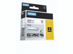 Labeltape Dymo Rhino 12mmx5,5m sort p&aring; hvid vinyl