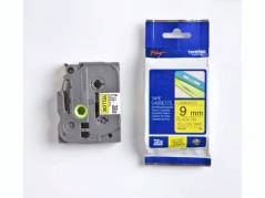 Labeltape Brother TZe-621 9mmx8m sort p&aring; gul lamineret