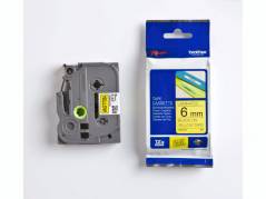 Labeltape Brother TZe-611 6mmx8m sort p&aring; gul lamineret