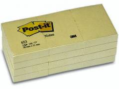 Post-it blok 653 gul 38x51mm 100bl 3M 12blk/pak