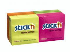Notes Stick'N Neon gul, grøn, orange og pink 76x76mm 12blk/pak