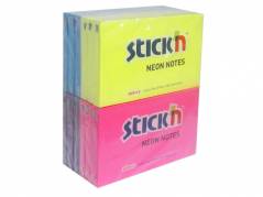 Notes Stick'N Neon gul, bl&aring;, magenta, purple 76x127mm 12blk