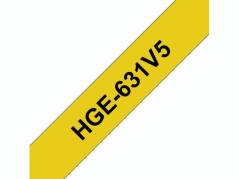 Labeltape Brother HGe-631V5 12mmx8m sort p&aring; gul 5stk/pak